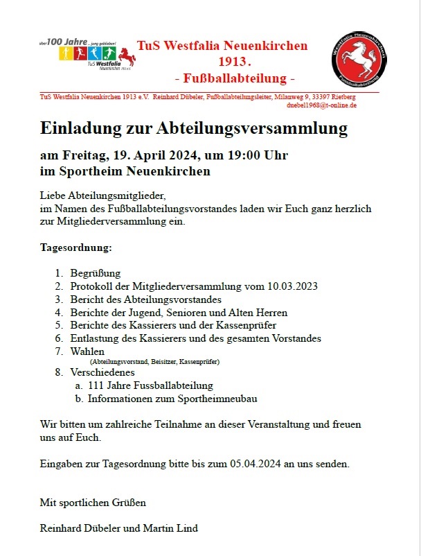 You are currently viewing Einladung zur Abteilungsversammlung „Fussball“