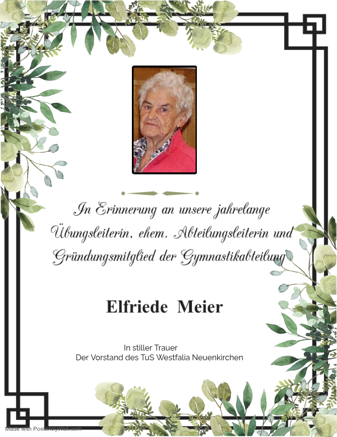 Mehr über den Artikel erfahren TuS Westfalia Neuenkirchen trauert um Elfriede Meier